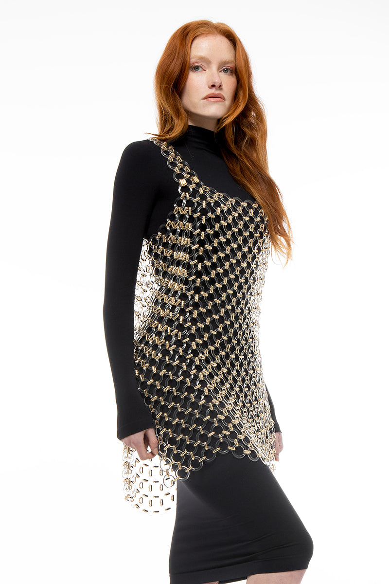 Silvia Gnecchi Toffee Mini Dress in Amber, stylish short dress with a fitted silhouette, perfect for casual or evening wear.