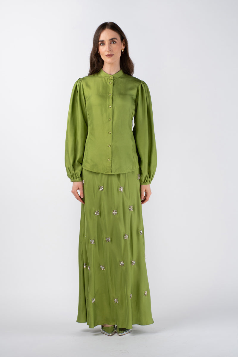 MAZIA TWILL SHIRT AND KABIRA EMBELLISED SKIRT SET