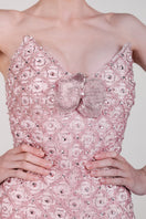 Blush embroidered mini dress by Monika Dimova featuring intricate embroidery and a stylish, fitted silhouette.