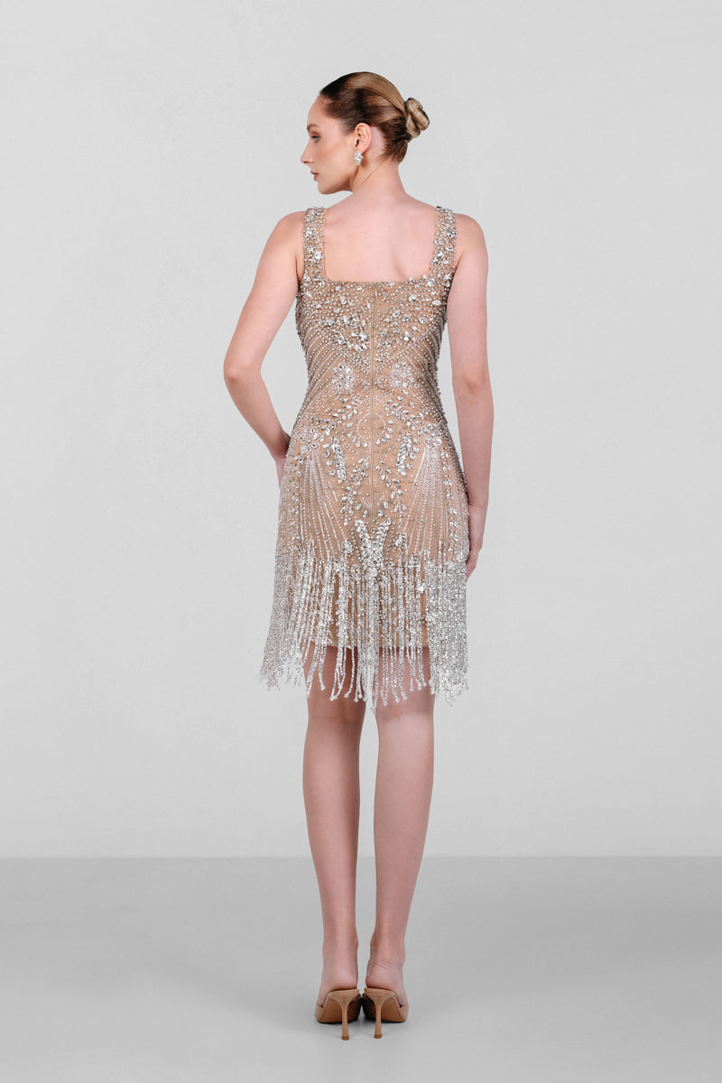 BEADED CONTOUR FRINGE DRESS BEADED CONTOUR FRINGE DRESS