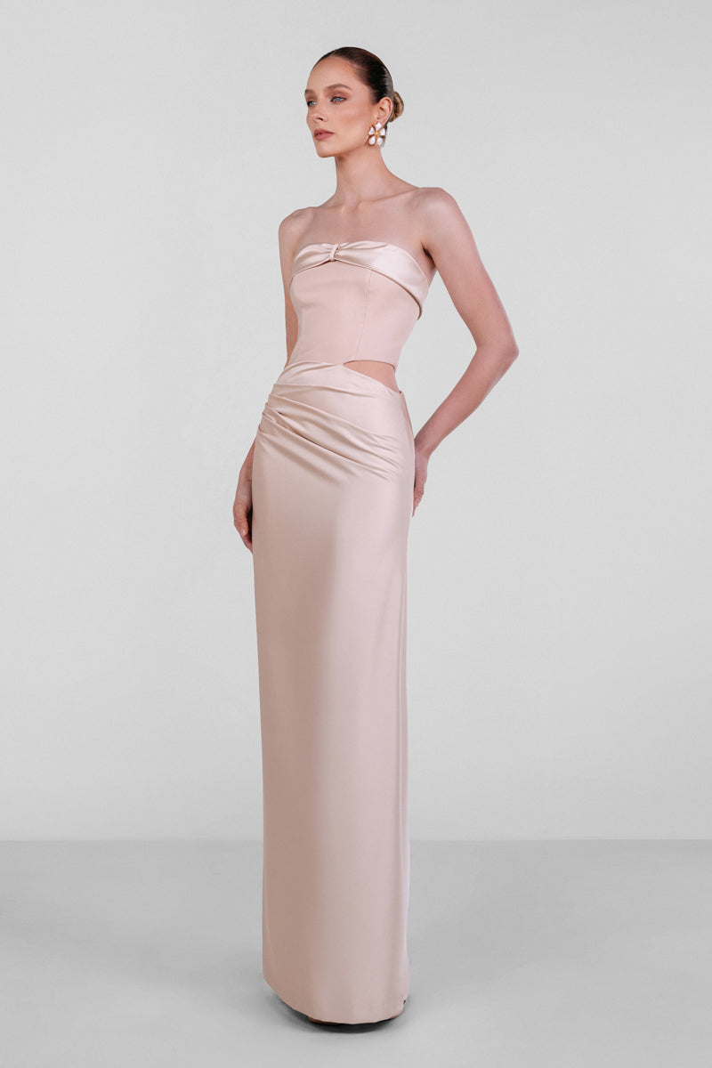 CHAMPAGNE DRAPED CORSET GOWN - CULT MIA
