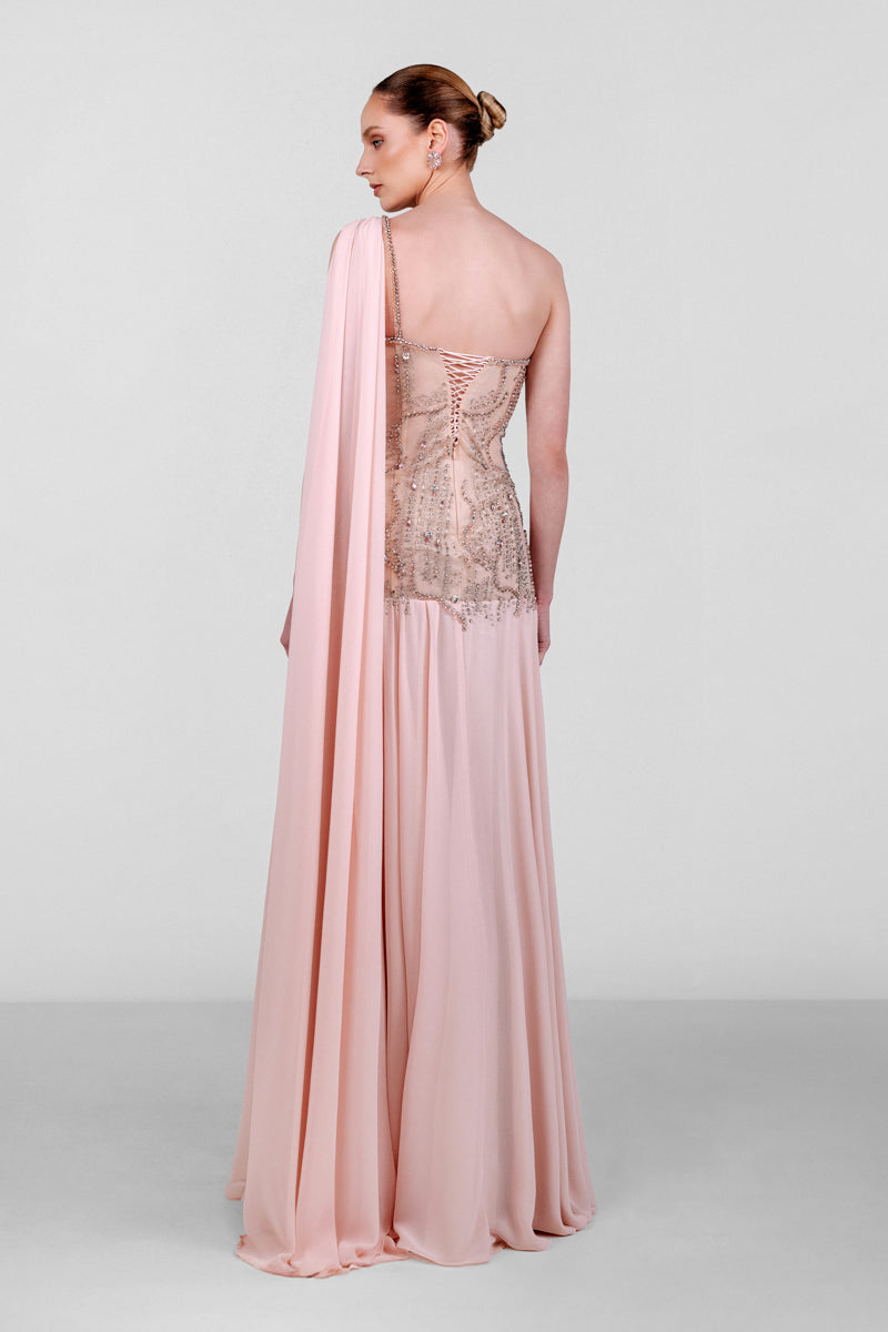 BLUSH EMBELLISHED CAPE GOWN | CULT MIA | Monika Dimova BLUSH EMBELLISHED CAPE GOWN | CULT MIA | Monika Dimova