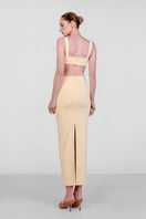 Embellished crepe co-ord set by Monika Dimova featuring stylish matching top and pants with decorative embellishments.