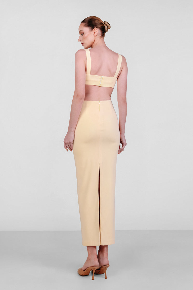 Embellished crepe co-ord set by Monika Dimova featuring stylish matching top and pants with decorative embellishments.