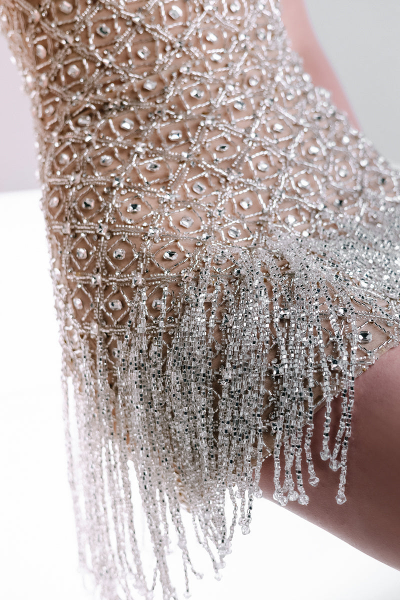 BEADED CONTOUR FRINGE DRESS - CULT MIA
