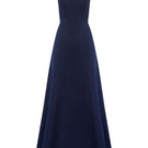 Navy Meftune gown by Moon Hakaan Yildirim, front view showcasing elegant design and flowing fabric.