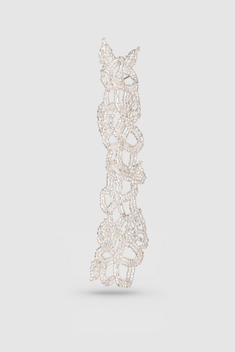 Silver lace-style ear stick earrings by Pura Utz, featuring intricate design and lightweight craftsmanship.