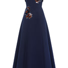 Menekse gown in navy and black by Moon Hakaan Yildirim, front view showing elegant design and flowing fabric.