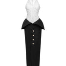 Jenny K Tran Metz gown in black and white, elegant dress with a flowing silhouette and intricate detailing, perfect for formal occasions.