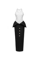 Jenny K Tran Metz gown in black and white, elegant dress with a flowing silhouette and intricate detailing, perfect for formal occasions.