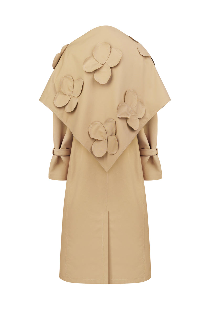 RELAXED TRENCH COAT WITH A DETACHABLE SCARF IN BEIGE - CULT MIA