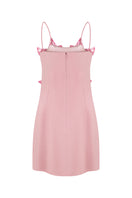 Peony pink mini dress by Malva Florea featuring floral sequin appliqués and a fitted silhouette.