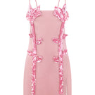Peony pink mini dress by Malva Florea featuring floral sequin appliqués, with a fitted silhouette and elegant design.
