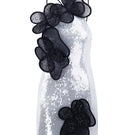 Light blue mini dress by Malva Florea featuring sequin layered floral appliqués and a stylish, feminine design.