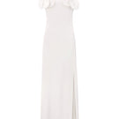 Ivory maxi dress by Malva Florea featuring long silhouette and floral appliqués, elegant sheath style with intricate detailing.