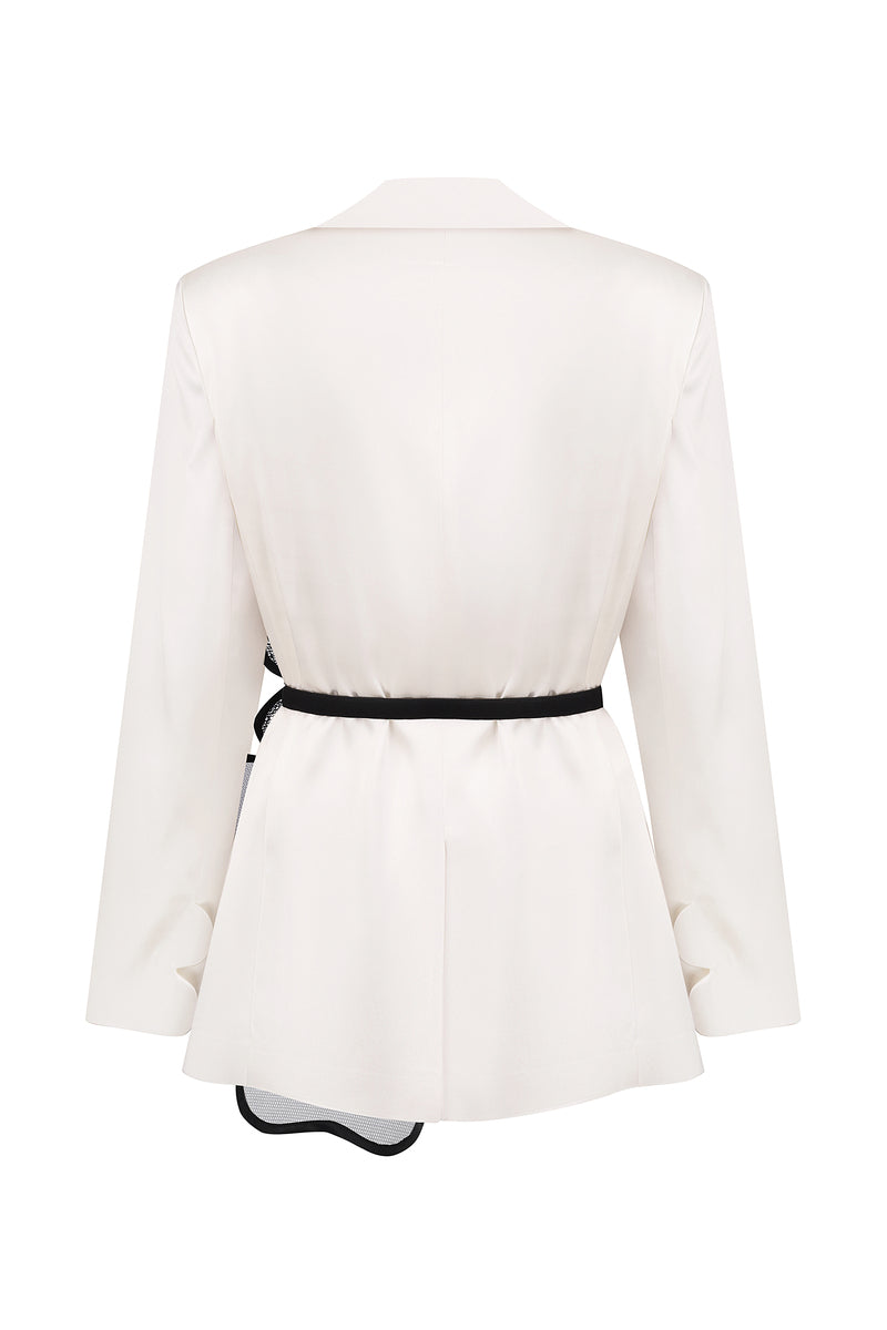 CLASSIC JACKET WITH FLORAL APPLIQUÉS IN IVORY - CULT MIA