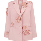 Malva Florea classic hourglass jacket with crochet floral appliqués in powder color, stylish outerwear with detailed floral embroidery.