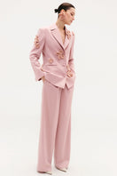 Malva Florea classic hourglass jacket with crochet floral appliqués in powder color, stylish outerwear for a sophisticated look.