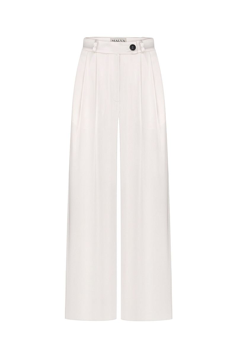 HIGH-WAISTED LOOSE-FITTING PANTS IN IVORY - CULT MIA