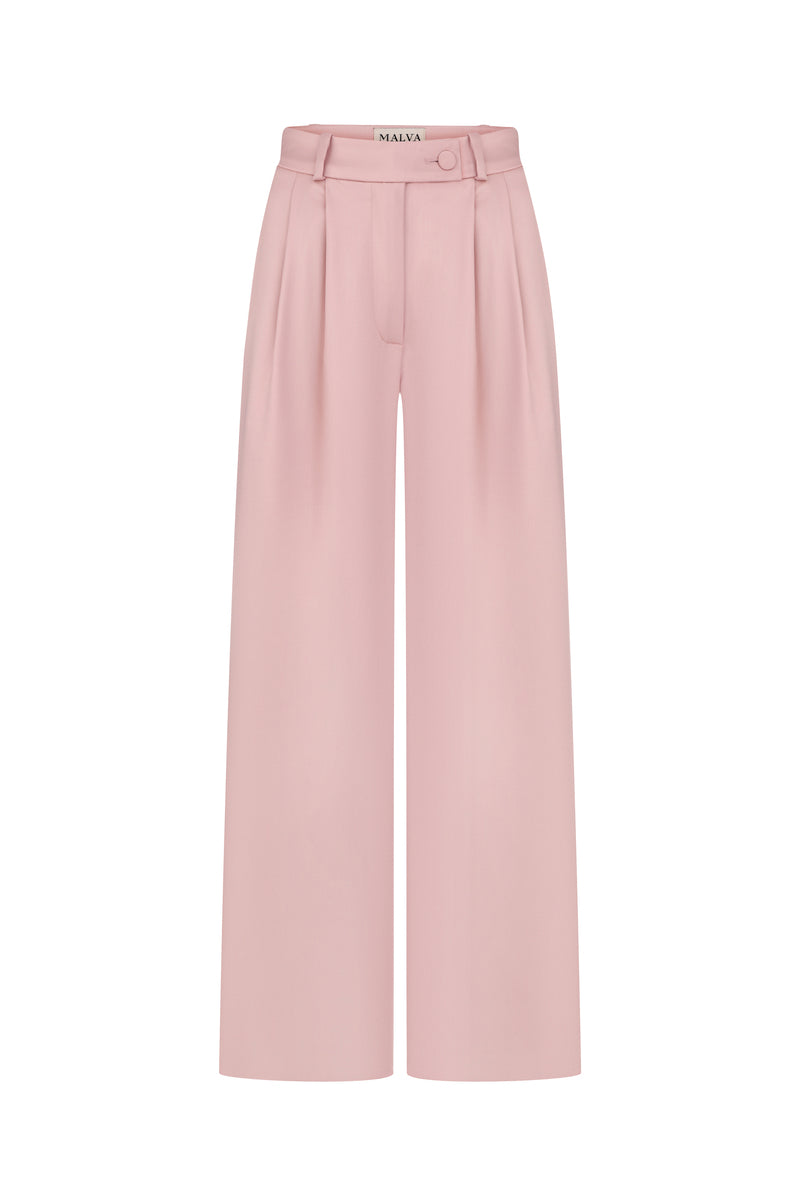 HIGH-WAISTED LOOSE-FITTING PANTS IN POWDER - CULT MIA