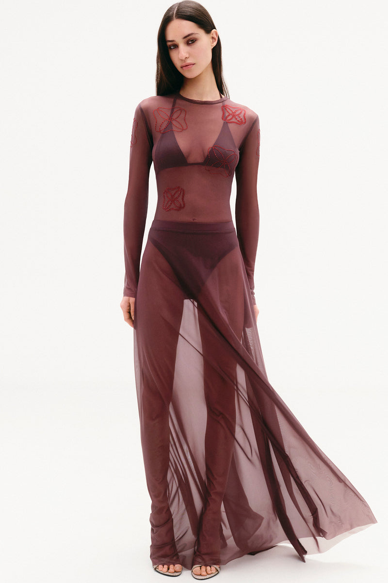 FLOWY MESH MAXI SKIRT IN DARK PURPLE - CULT MIA