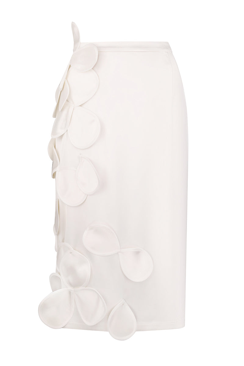 BELOW-KNEE FLORAL APPLIQUÉ BRIDAL SKIRT IN IVORY - CULT MIA