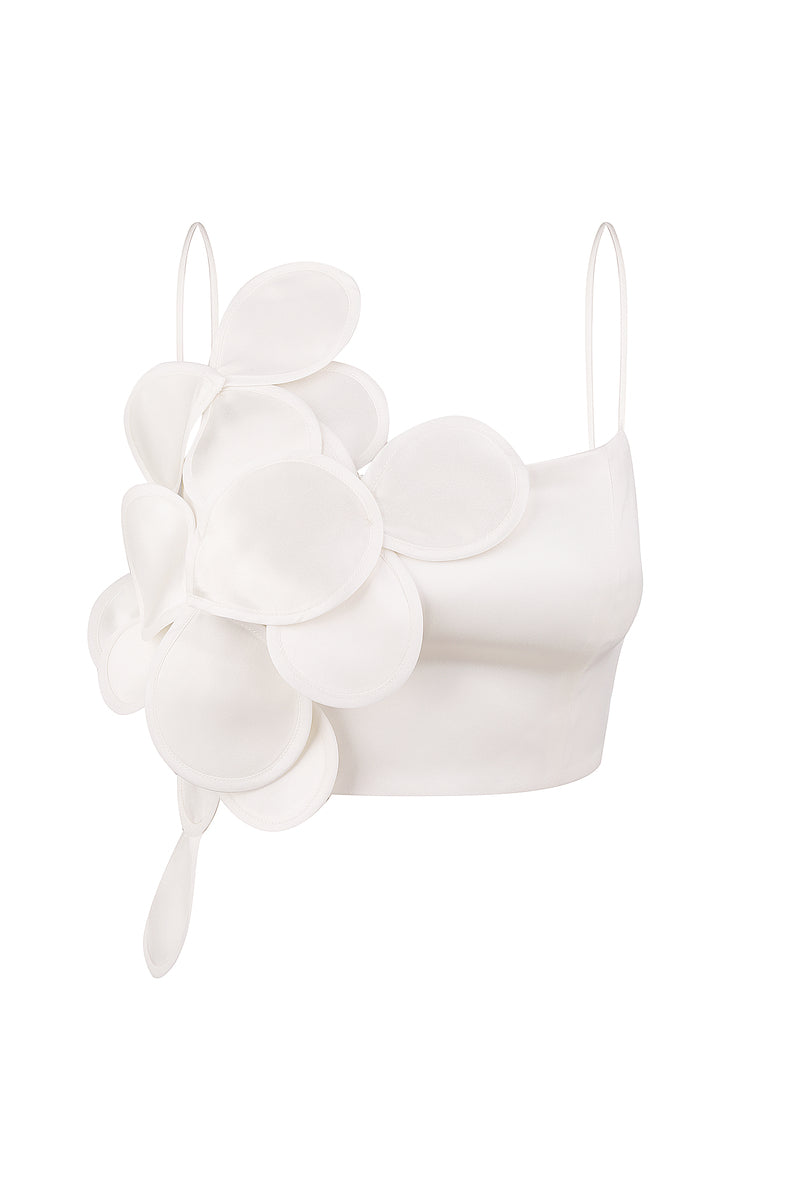 WEDDING-STYLE FLORAL APPLIQUÉ MINI TOP IN IVORY - CULT MIA