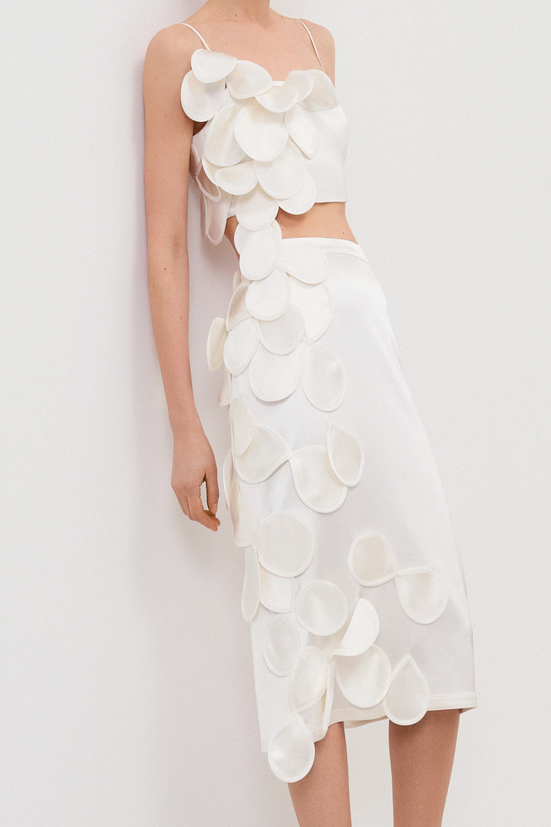 BELOW-KNEE FLORAL APPLIQUÉ BRIDAL SKIRT IN IVORY - CULT MIA