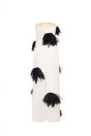 Back view of a white strapless column maxi dress by Malva Florea, featuring a sleek, fitted silhouette and elegant design.