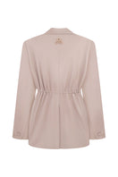 Back view of MALVA FLOREA relaxed fit blazer with flower detail, stylish jackets featuring a tailored design and floral accents.