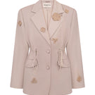 Relaxed fit floral detail blazer by Malva Florea, front view showcasing lightweight jacket with floral accents and tailored design.