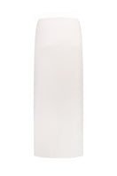 Back view of a white high-waisted midi column skirt by Malva Florea, showcasing its sleek, tailored silhouette.