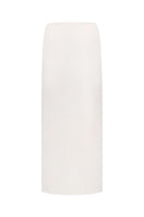 White high-waisted column midi skirt by Malva Florea, front view showcasing sleek, fitted silhouette and elegant design.