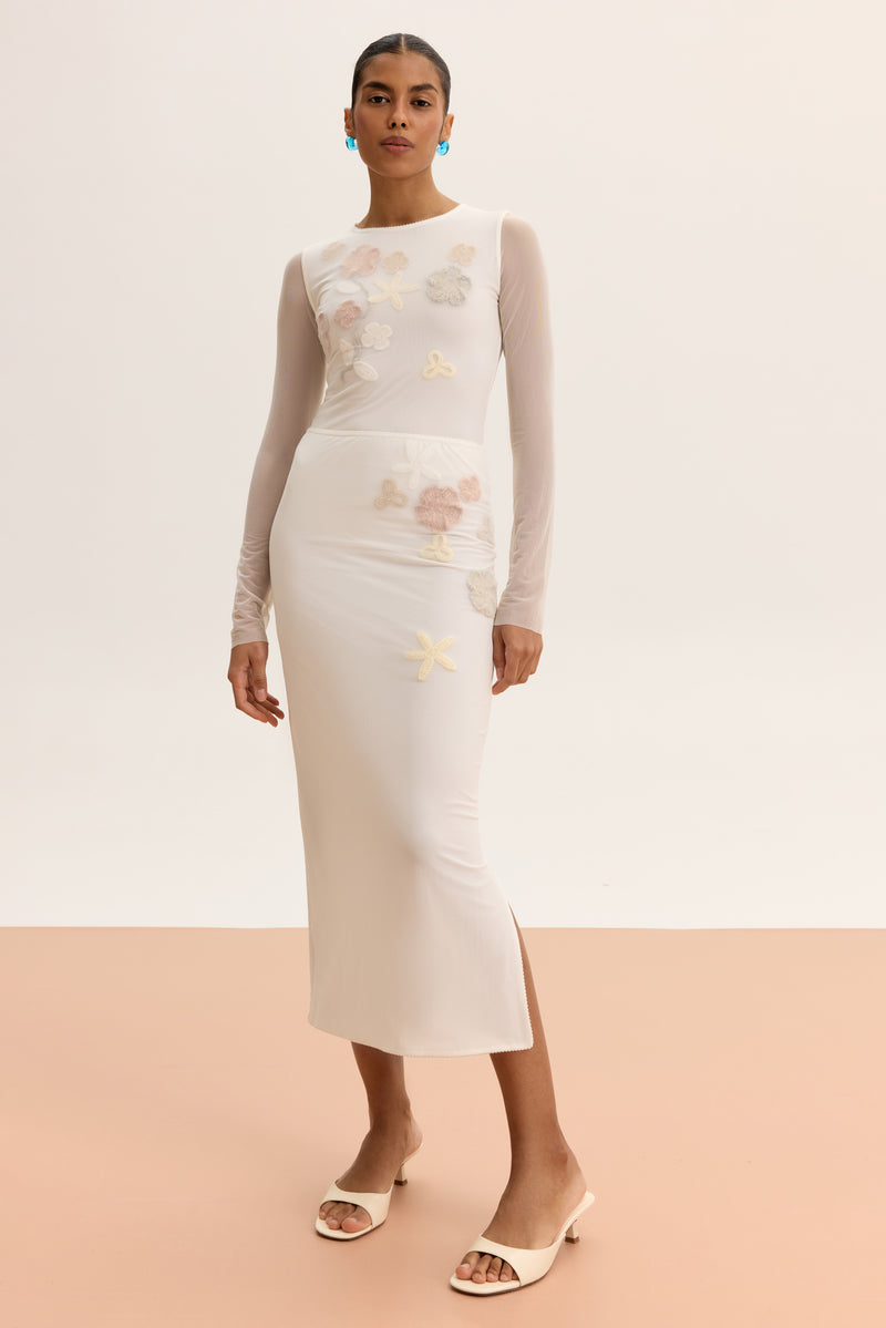 HIGH-WAISTED EMBELLISHED PENCIL SKIRT - CULT MIA