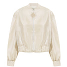 Beige sequined blazer by Malva Florea, tailored fit with shimmering sequins, stylish for formal and casual wear.
