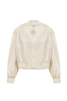 Beige sequined blazer by Malva Florea, tailored fit with shimmering sequins, stylish for formal and casual wear.