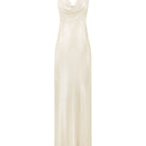 Beige slip midi dress with floral petal pattern by Malva Florea, featuring a stylish and elegant design.