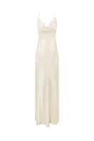 Beige slip midi dress with floral petal pattern by Malva Florea, featuring a stylish and elegant design.