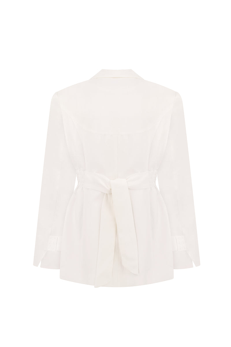 Ivory tailored blazer from Malva Florea, featuring a fitted design and classic lapel, ideal for professional or casual wear.