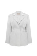 Gray tailored blazer by Malva Florea featuring a structured fit and classic design, perfect for professional or formal wear.