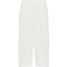 Ivory high-rise midi skirt by Malva Florea featuring a flowy design and subtle pleats, shown on a mannequin.