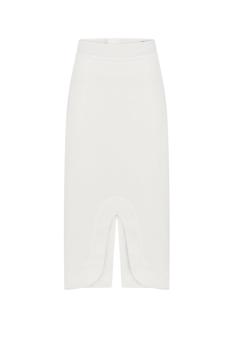 HIGH-RISE MIDI SKIRT IN IVORY