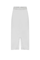 Gray high-rise midi skirt by Malva Florea, featuring a fitted waist and flowing length for a stylish, versatile look.