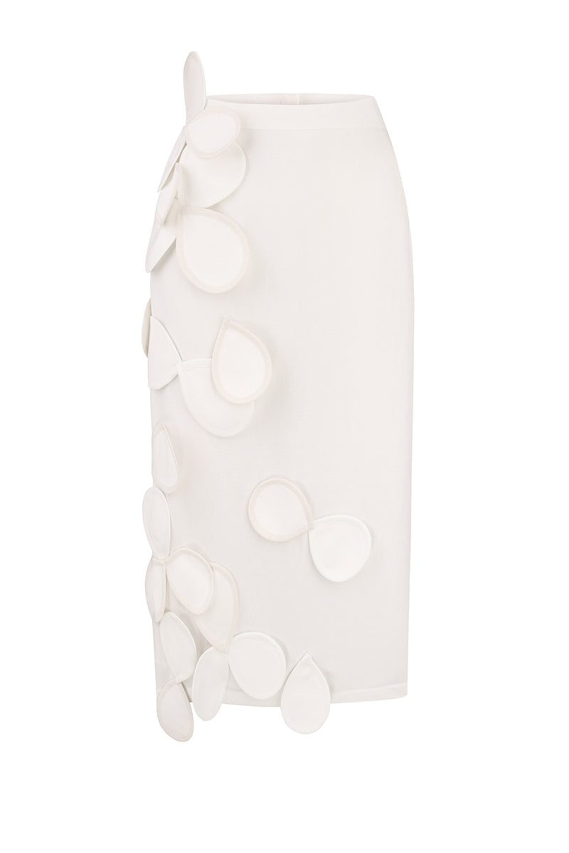 MIDI SKIRT WITH TEXTURED PETALS IN IVORY
