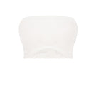 Ivory bandeau crop top from MALVA FLOREA, featuring a fitted style and minimalistic design, shown on a mannequin.