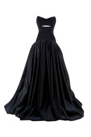 Black Monetre gown maxi dress with figure-flattering silhouette, elegant design, and flowing fabric.