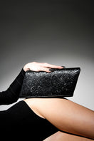 Black glitter Terry de Havilland Mia clutch bag with sleek, compact design and metallic finish, ideal for evening accessories.