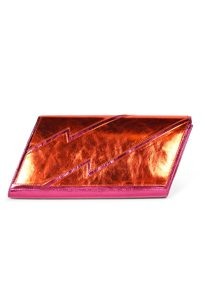 MIA CLUTCH BAG IN METALLIC PINK AND ORANGE