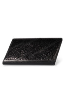 Black glitter Terry de Havilland Mia clutch bag with a sleek, compact design and elegant metallic accents.