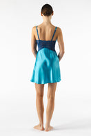 Silk chemise nightgown in cerulean color from NK IMODE Morgan Cradle Bust collection, featuring delicate fabric and elegant design.